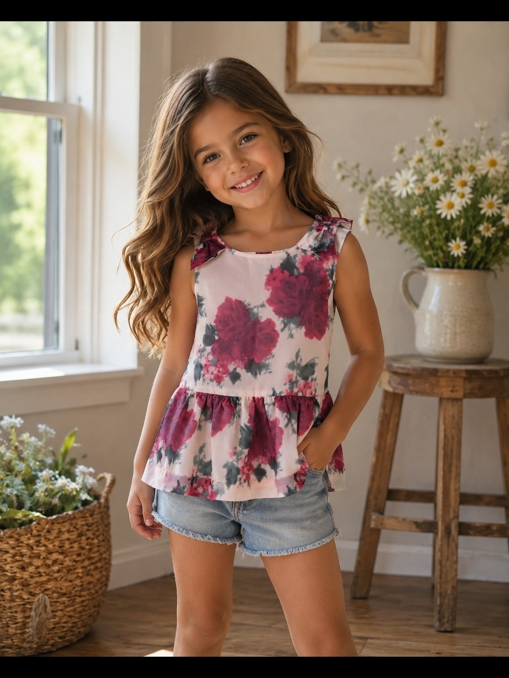 Janie and Jack Girls Floral Party Dress Size 6 Pink Bow Special Occasion
